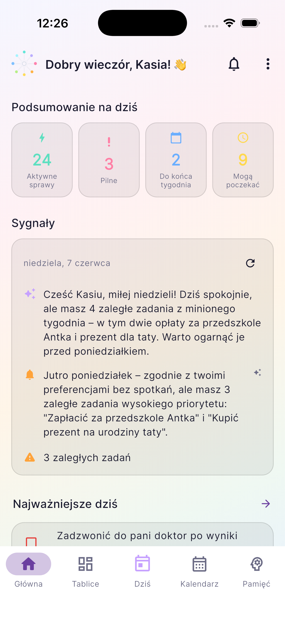 Ekran Główna z sygnałami AI