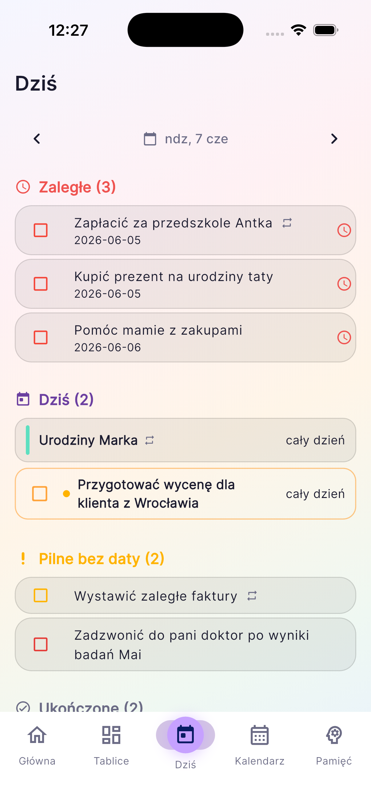Lista zadań na dziś